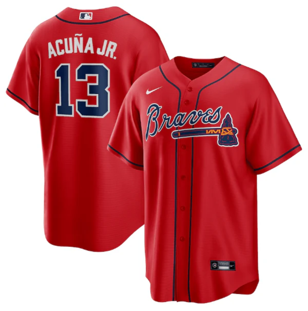 Camisa MLB Torcedor Atlanta Braves Vermelha - Acuna Jr 13