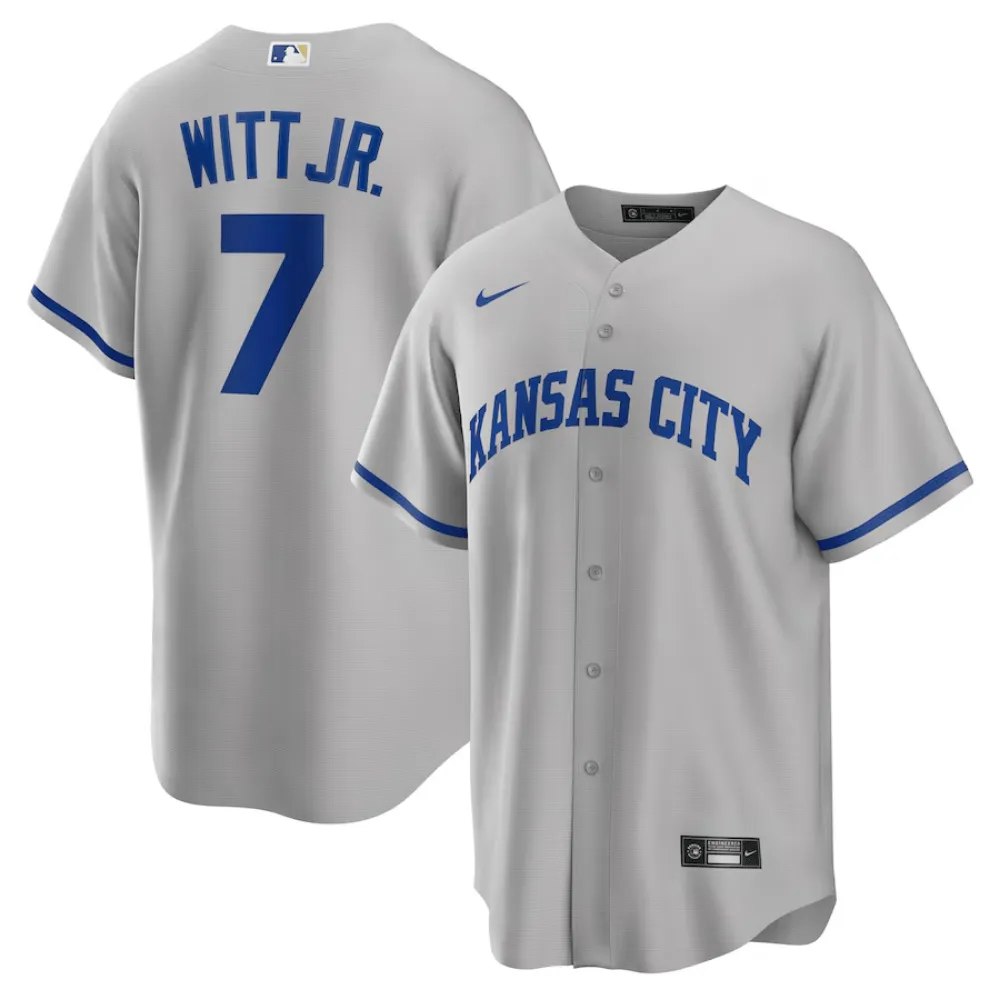 Camisa MLB Torcedor Kansas City Royals Cinza - Witt Jr #7
