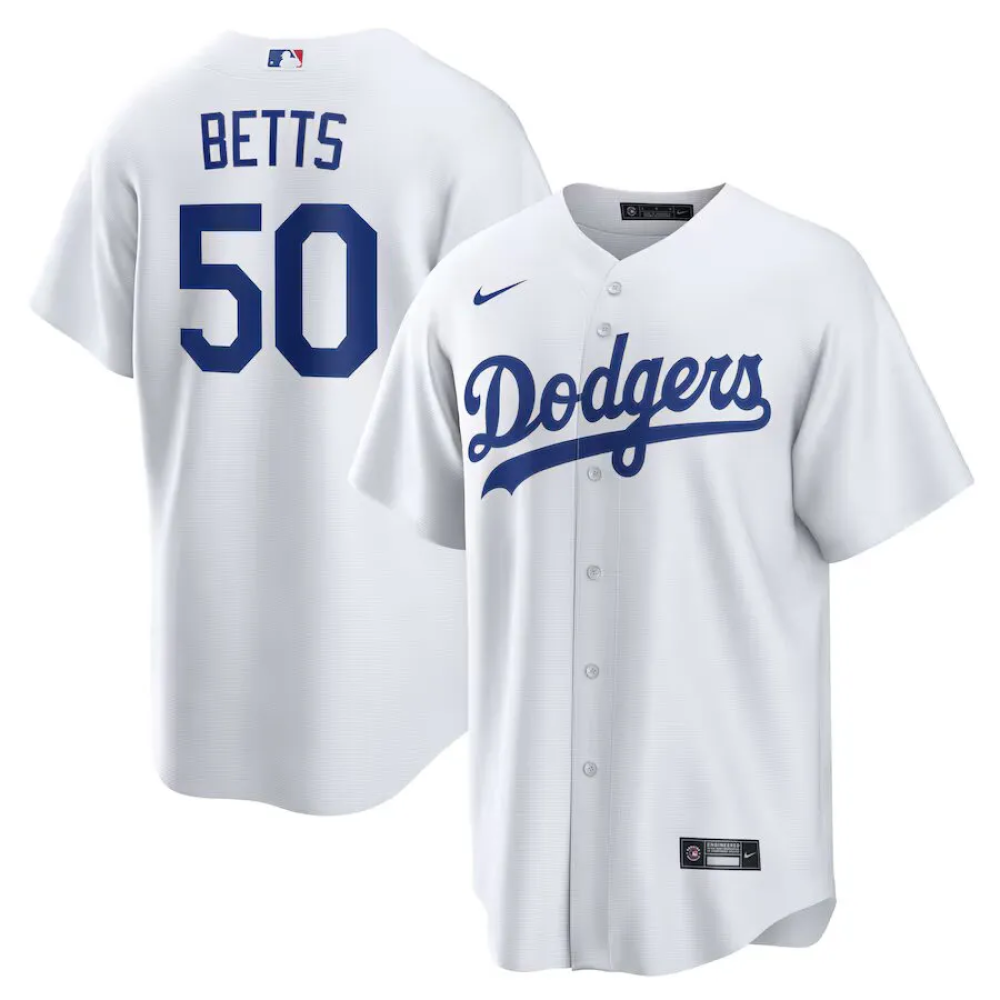Camisa MLB Torcedor Los Angeles Dodgers Branca - Mookie Betts #50