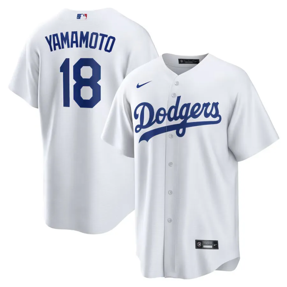 Camisa MLB Torcedor Los Angeles Dodgers Branca - Yoshinobu Yamamoto #18