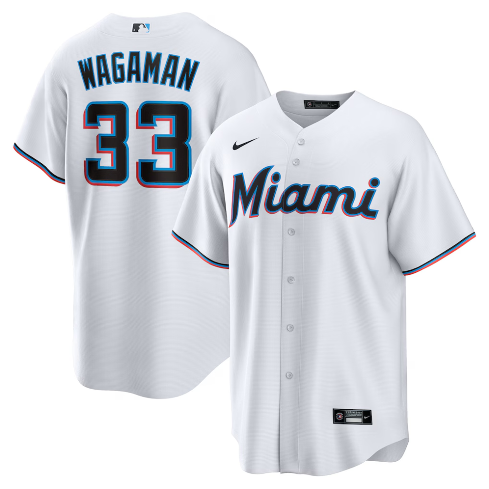 Camisa MLB Torcedor Miami Marlins Branca - Eric Wagaman #33