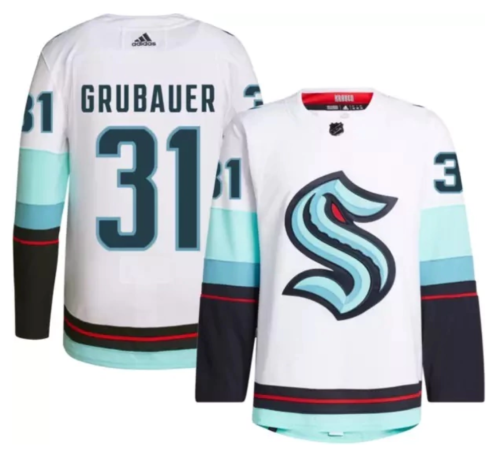Camisa NHL Torcedor Seattle Kraken Branca - Philipp Grubauer #31