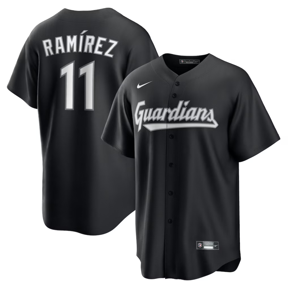 Camisa MLB Torcedor Cleveland Guardians Preta - Jose Ramirez #11
