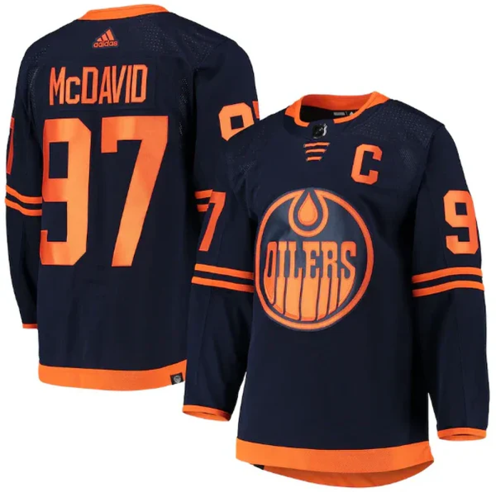 Camisa NHL Torcedor Edmonton Oilers Azul Marinho - Connor McDavid #97