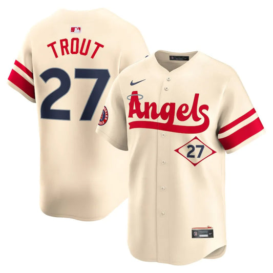 Camisa MLB Torcedor Los Angeles Angels Bege - Mike Trout #27