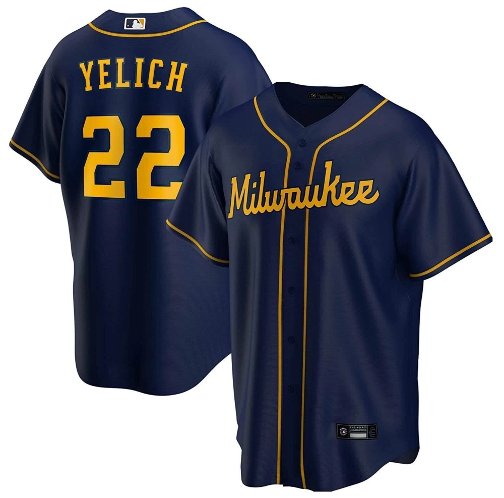 Camisa MLB Torcedor Milwaukee Brewers Azul - Christian Yelich #22