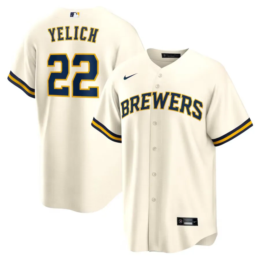 Camisa MLB Torcedor Milwaukee Brewers Bege - Christian Yelich #22