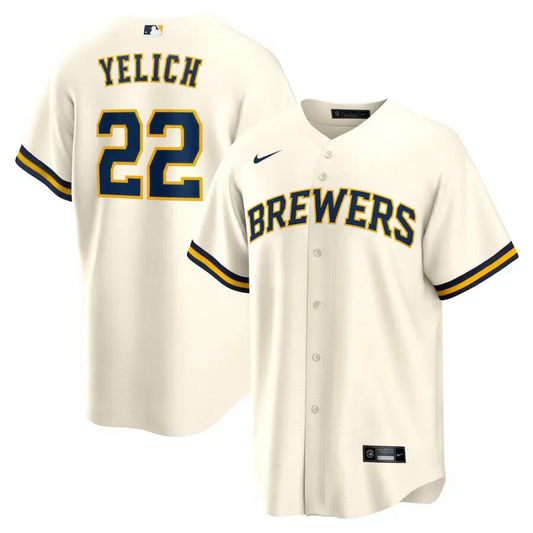 Camisa MLB Torcedor Milwaukee Brewers Bege - Christian Yelich #22