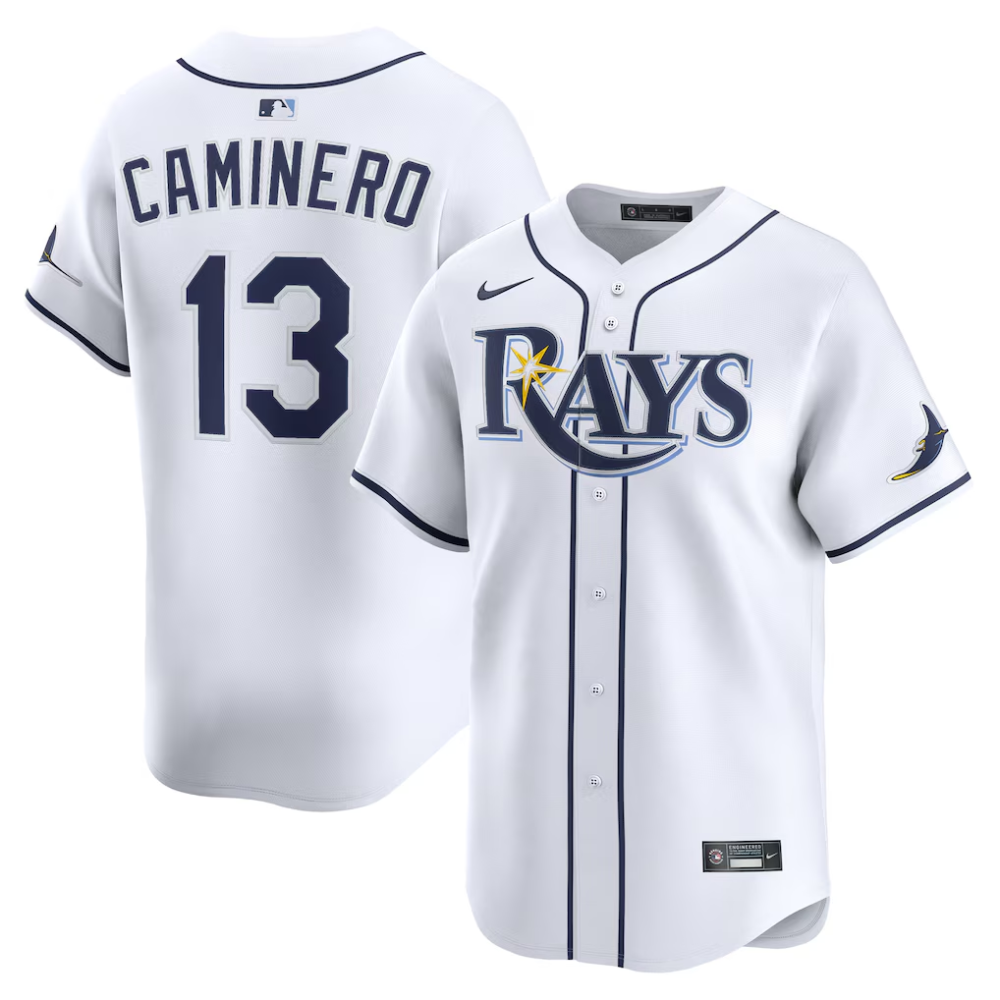 Camisa MLB Torcedor Tampa Bay Rays Branca - Junior Caminero #13