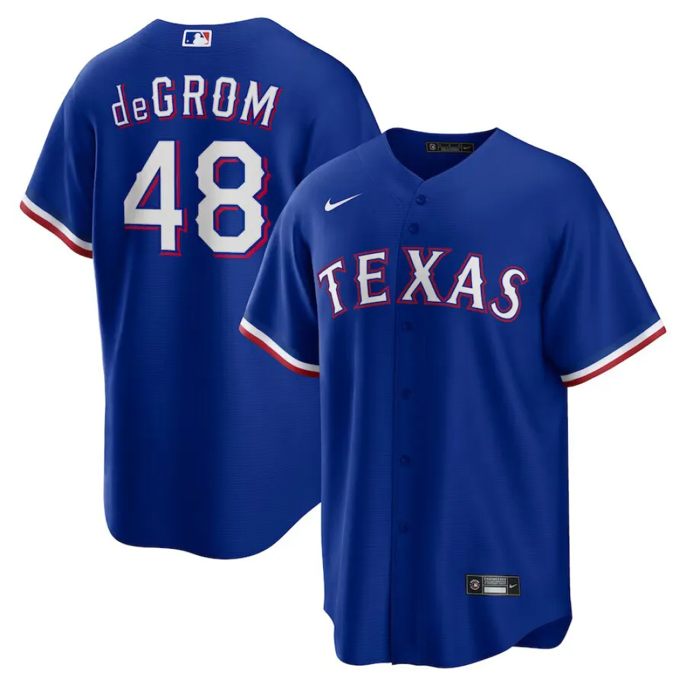 Camisa MLB Torcedor Texas Rangers Azul - Jacob deGrom #48